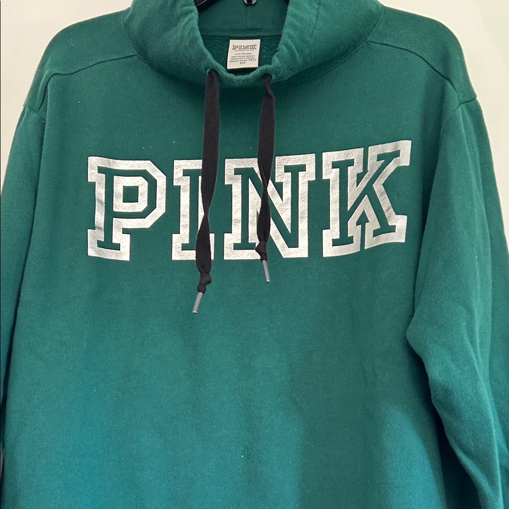 PINK Victoria's Secret Dark Green Cowl Neck Sweatshirt - Picture 4 of 7